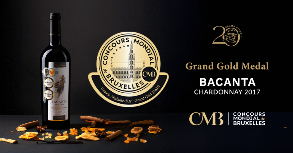 bacanta chardonnay 2017 produs de Crama Girboiu, vin câștigător a Grand Gold Medal
